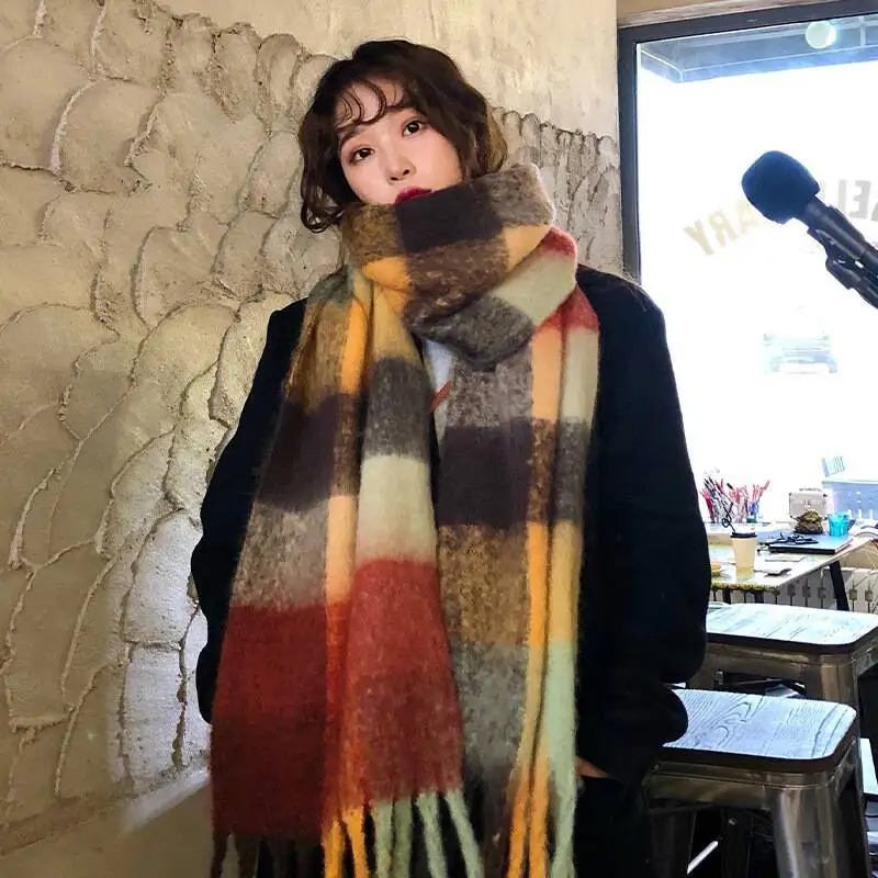 Rainbow AC Scarf Women's Autumn and Winter Plaid Versatile Shawl Dual-Use Thick Warm Scarf