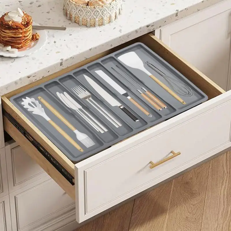 Kitchen Cabinet Organizers Kitchen Utensil Rack 7-Compartment Silverware Holder Kitchen Organization and Dividers for Silverware