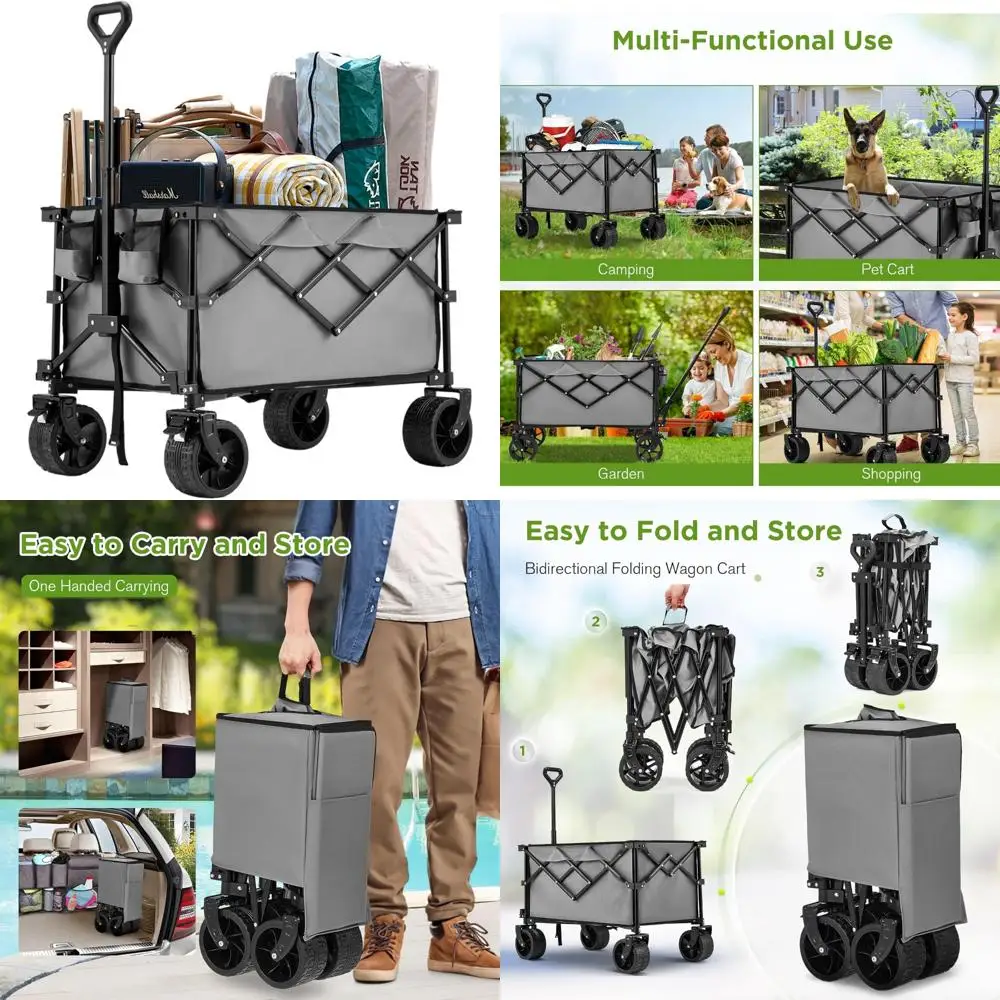 

Heavy-Duty Foldable Beach Cart with Big Wheels for Sand, 400lbs Capacity, Collapsible Wagon for Outdoor Adventures