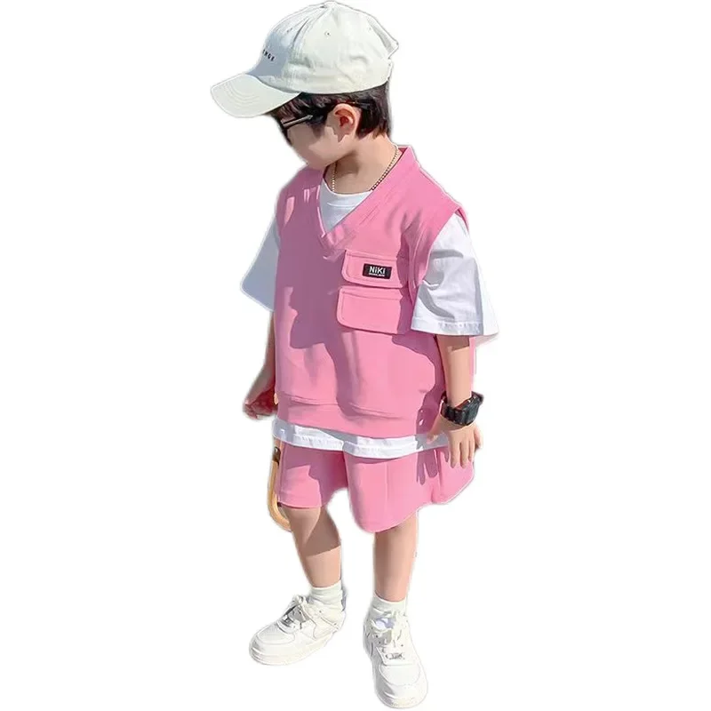 Children Sets Kids Outfit Boys Summer Suit Short-sleeved Top + Loose Shorts Two-piece Set for Outer Wear Loungwear Outfit