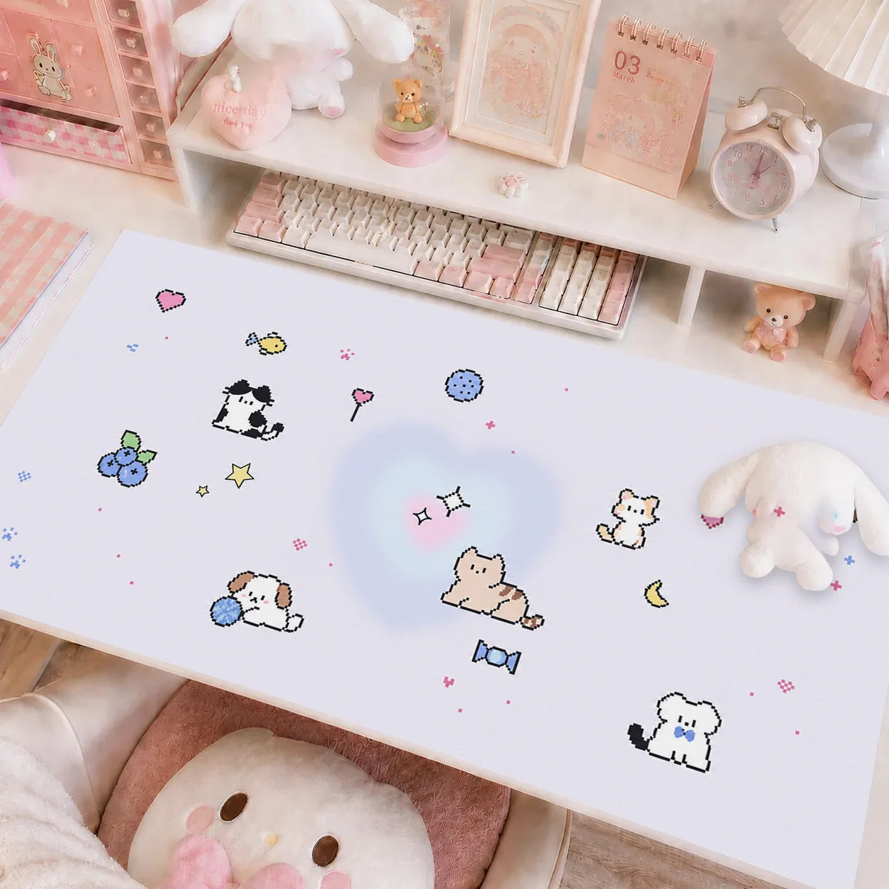 Kawaii Cartoon Pixel Kitten Mo - огляд і ціна Desk Pad Leather Large