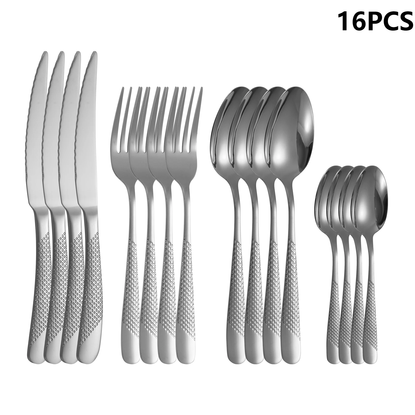 4/6/16/24pcs Stainless steel tableware set Diamond series silver tableware including knife, fork and spoon Western tableware