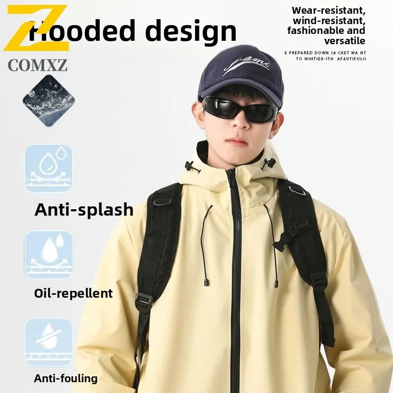 

COMXZ 2025 Новая куртка, осенняя однотонная дорожная легкая ветровка с капюшоном, повседневная модная верхняя одежда для бега на открытом воздухе