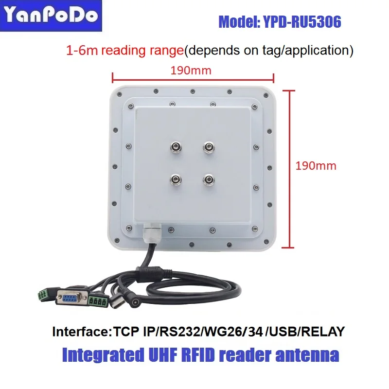 Imagem -03 - Yanpode-uhf Rfid Reader Long Range 6dbi Embutido Antena Circular Rs232 Wg26 Usb Relay Ethernet para Gerenciamento de Veículos 56m