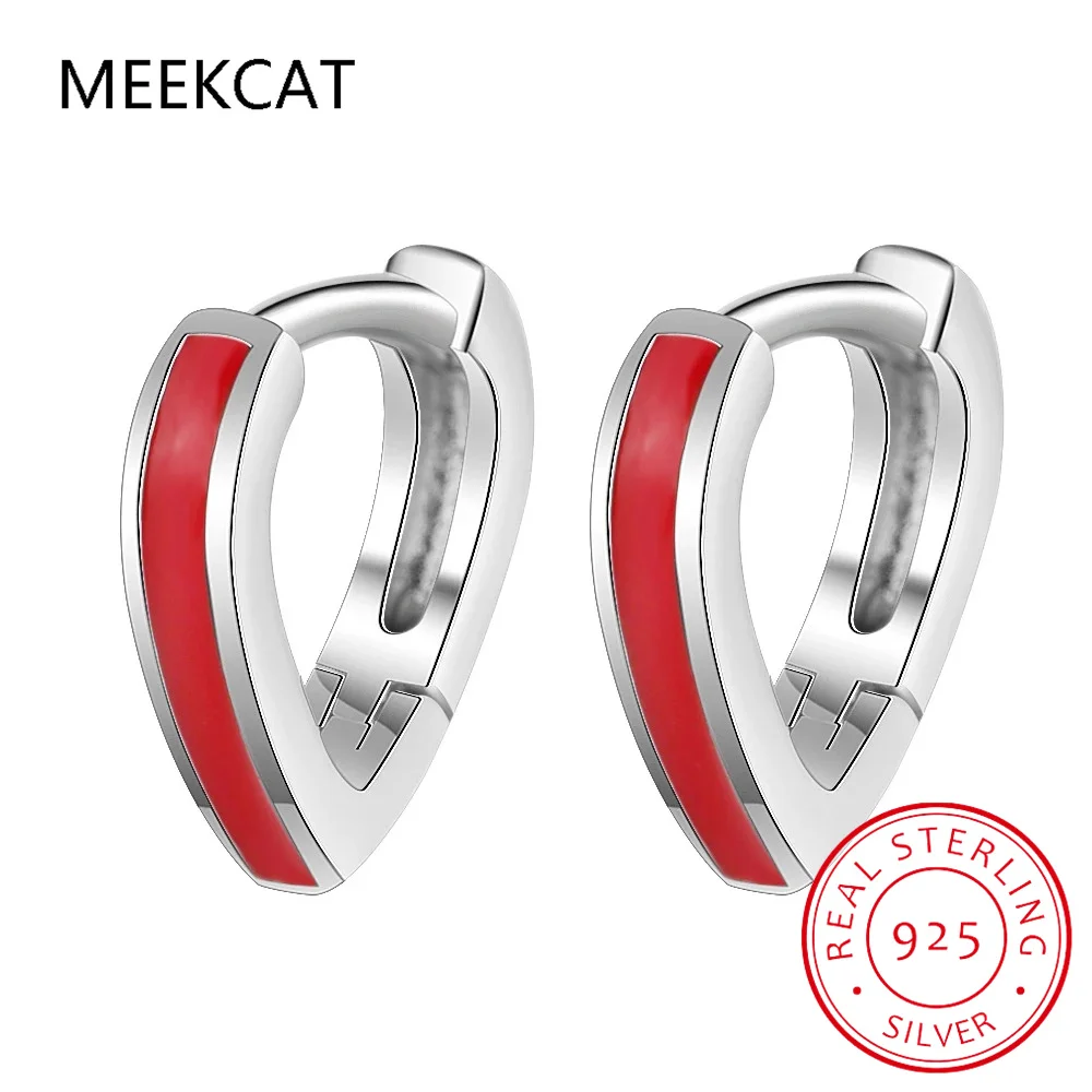 حقيقي 925 فضة حافة حمراء صغيرة القلب هوب أقراط للمرأة مجوهرات جديدة العصرية هوجيز FQL20407 #2