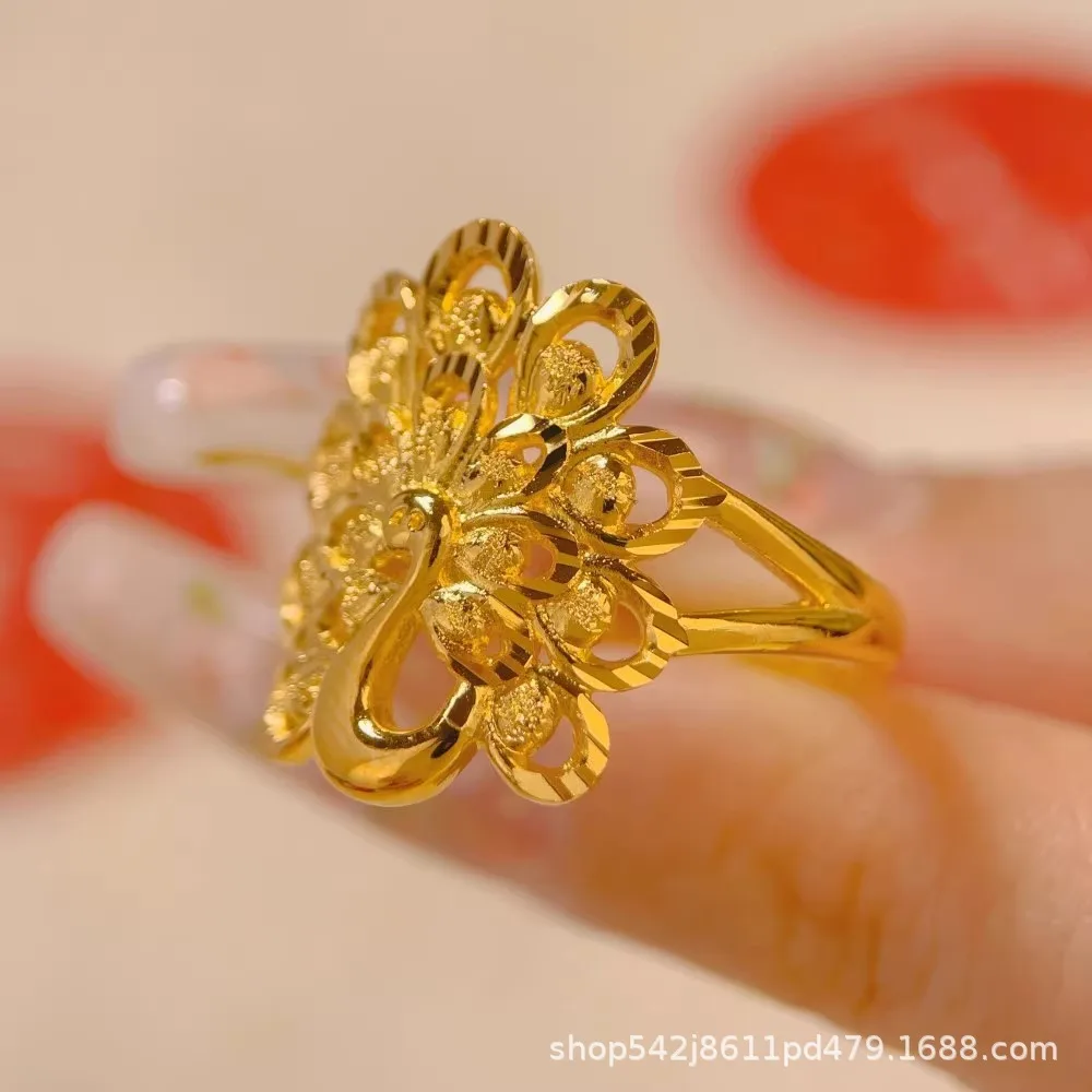 

Luxury 24K 9999 Pure Gold real gold New Peacock Adjustable Women's Ring