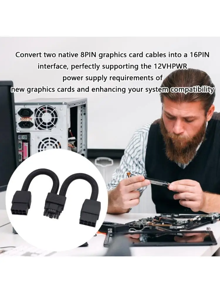 652F 16Pin GPU Cable 12VHPWR Supply Adapter 2x 8Pin PIN GPU Extension Cable