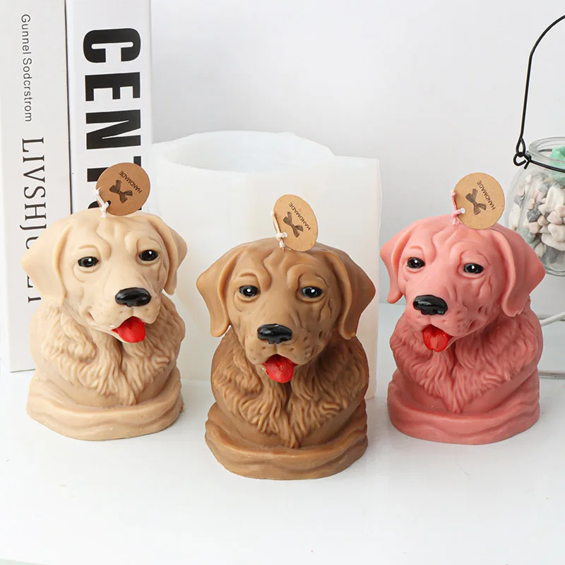 3D Pet Dog Golden Retriever Candle Silicone Mold Cute Dog\'s Head Portrait Gypsum Candle Making Mould Dog Lovers Craft Decor Gift