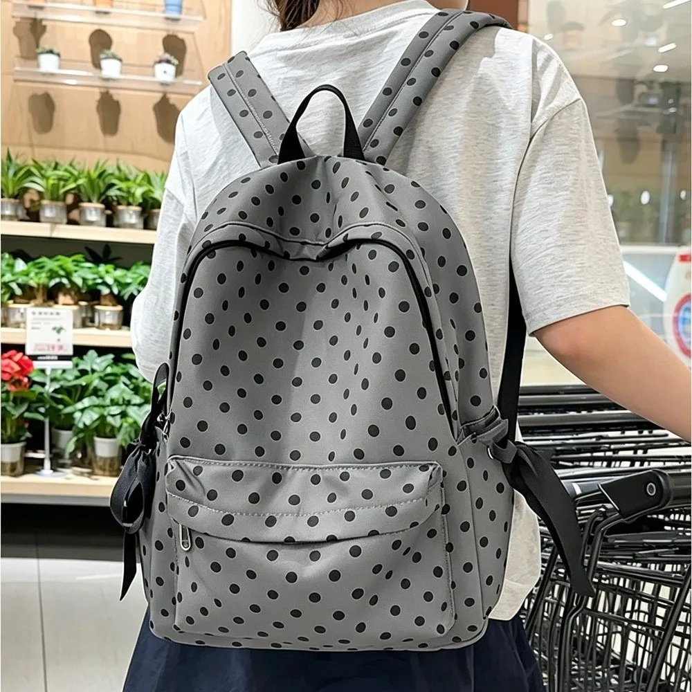 French Style Polka Dot Backpack Polka Dot Pattern Bow Ribbon Design Bow Ribbon Backpack Lightweight Construction Cute Appearance