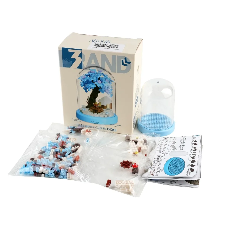 Winter Snow Tree House Building Set 278pcs Micro Particle Flower Pot Plant with Transparent Display Dome DIY Xmas Decor Gift