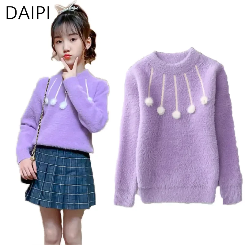 5-15 Year Children's Clothing Girls Sweater O-Neck Thickened Long Sleeves s Autumn Winter Casual for