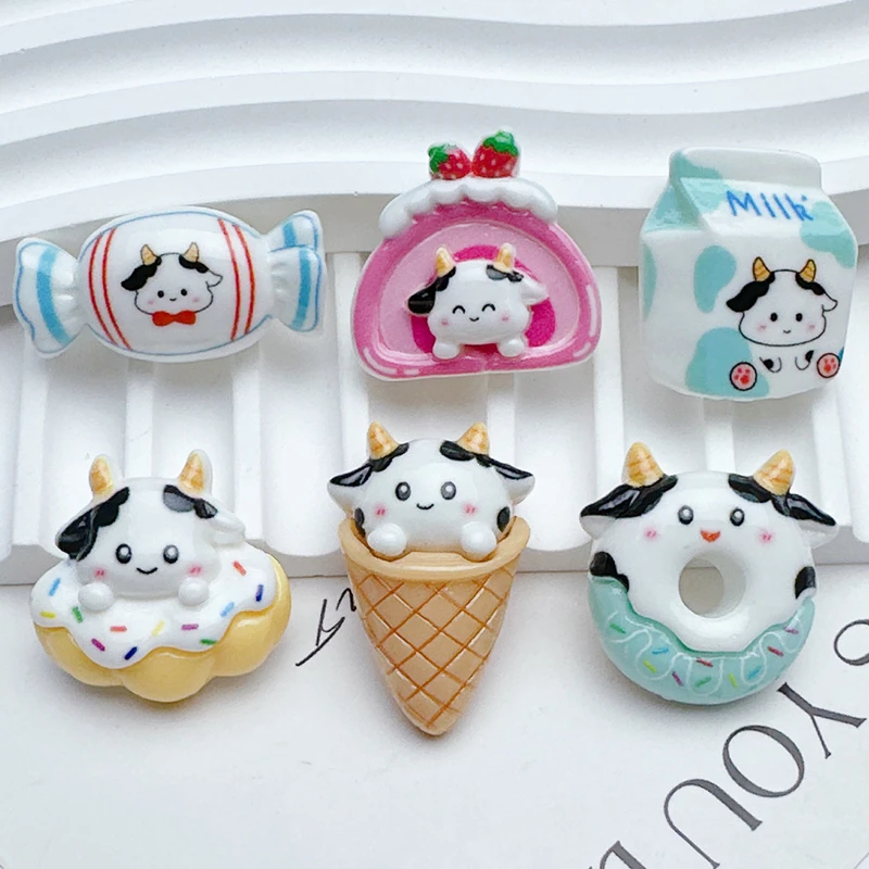 10 Pcs New Lovely Cartoon Animal Cows, Candies, Donuts Series Resin Scrapbook Diy Jewellery Hairpin Accessories Decorate