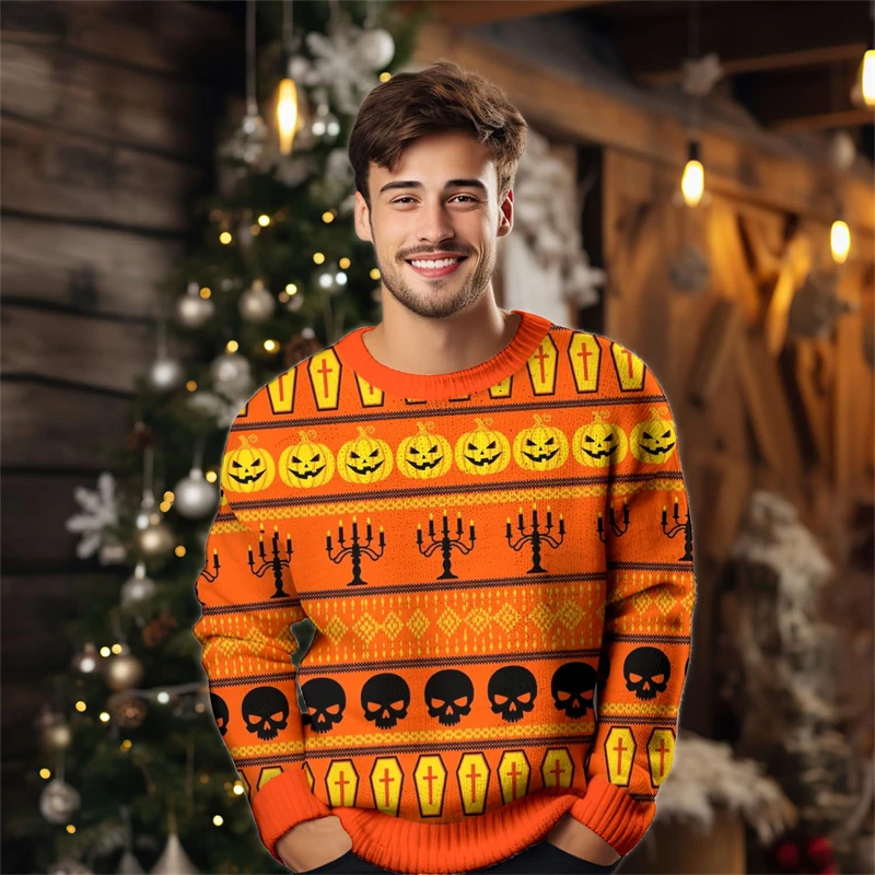 2026 جديد هالوين البلوزات القبيحة للرجال موضة الخريف مخيف Crewneck ثلاثية الأبعاد مطبوعة بلوزات فضفاضة تنفس المرأة البلوز