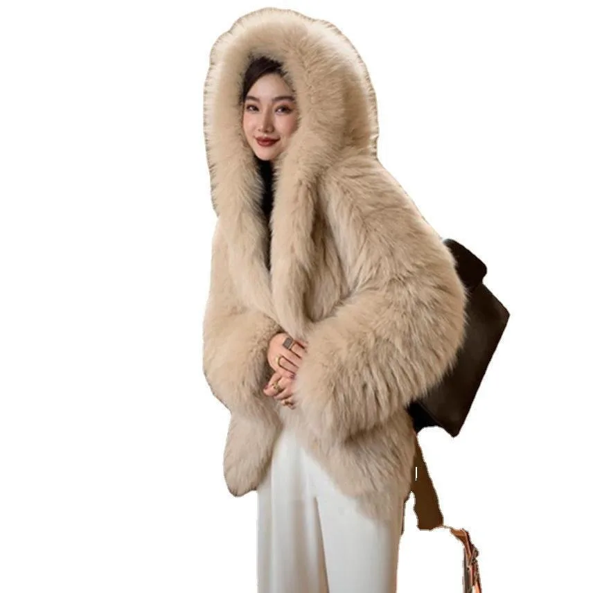 Jaqueta de pele sintética para mulheres, casaco solto, gola alta, manga comprida, outerwear feminino chique, moda outono e inverno