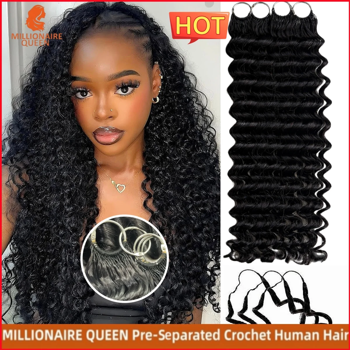 15A Feather Crochet Human Hair Extension Millionaire Queen Hair Store For Braid Deep Wave PreSeparated Invisible Knotless Bundle