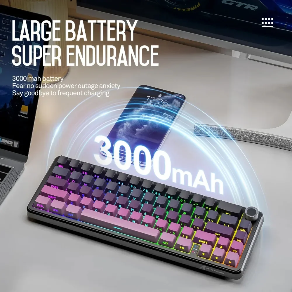 

ATTACK SHARK X66 Tri-mode Wireless Mechanical Keyboard RGB Hot Swap Gasket Gaming Keyboard with Knob Customized Keyboard