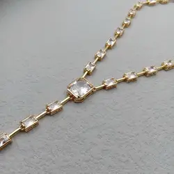 KKGEM 14x24mm Cultured White Keshi Pearl Rectangle Cut Clear Cubic Zirconia Women Wedding Party Necklace Jewelry