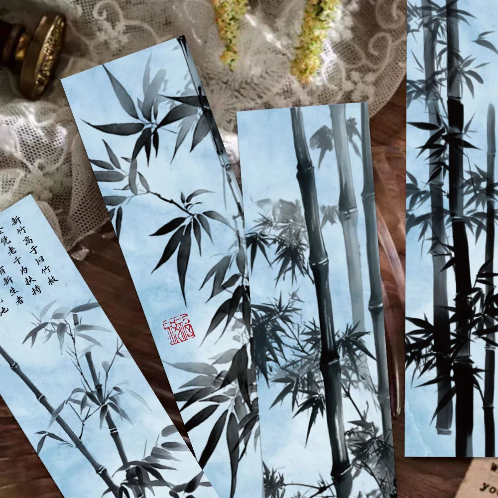 

30PCS Ink Painting Bamboo Bookmark Decoration Ancient Poetry Reading Page Marking Student Creative Gifts Paper Card Bookmark