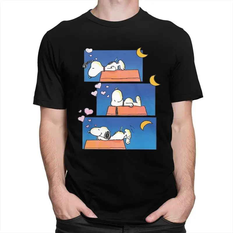 Snoopys Sleep T Shirt Homme Pre-shrunk Cotton Tee Tshirts Short Sleeved Fashion T-shirt Clothing