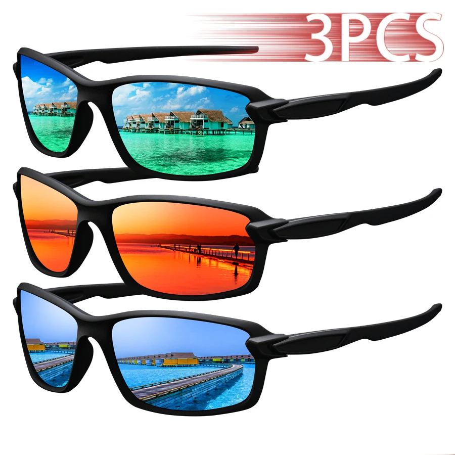 3 قطع أزياء خمر القيادة الصيد الدراجات نظارات شمسية رياضية الرجال النساء تشغيل تسلق الجبال الرياضة نظارات شمسية UV400 نظارات