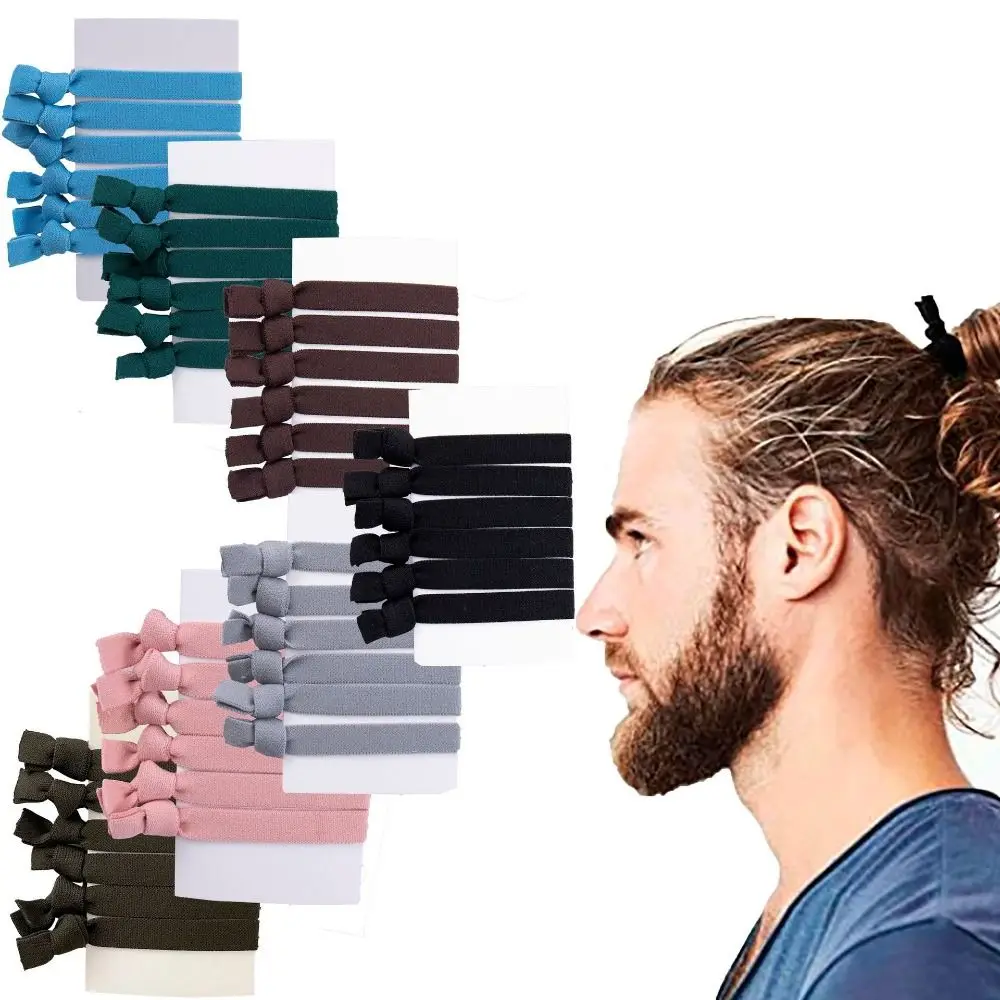 

6Pcs/set Flat Knotted Mens Hair Ties Hair Accessories No Damage Elastic Hair Bands Solid Man Bun Hair Tie