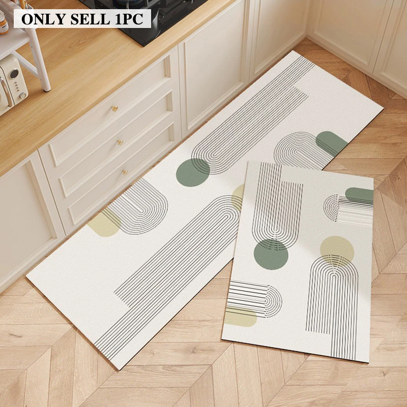 Kitchen Rug PVC Waterproof Leather Floor Mat Solid Color Geometric Pattern Carpet Oil-proof Non-Slip Long Rugs Home Decor Mats