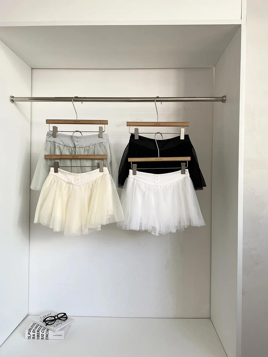 

Весна 2026: Женская короткая юбка с высокой талией из сетки, в корейском стиле, пышная, с защитой от просвечивания, стандартный крой, полиэстер