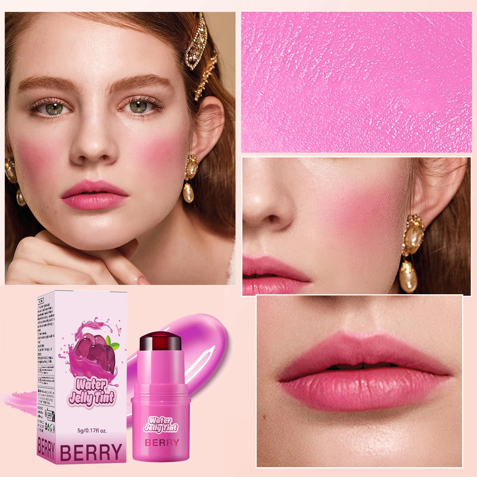 3-in-1 アイシャドウ ブラッシュ リップスティック スティック、ワンスワイプで多用途、携帯用タッチアップ必需品