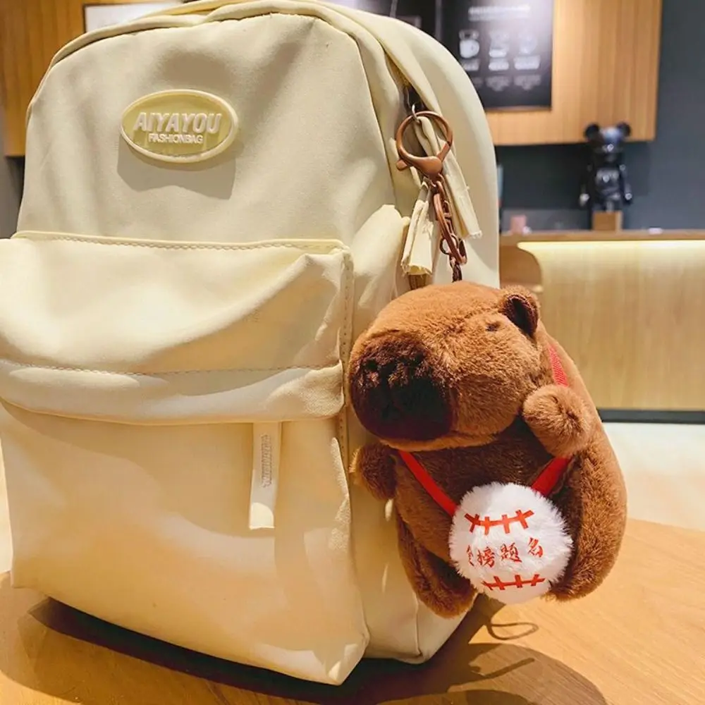 Trendy Plush Capybara Keychain Cute Soft Fluffty Doll Keyring Toy Stuffed Animal Bag Pendant Teenage