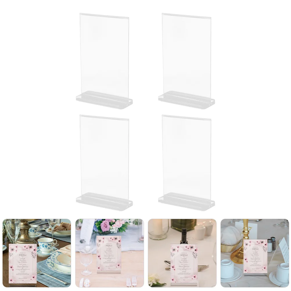 

4 Pcs Display Stand Acrylic Menu Sign Holder for Table Rack Picture Holders Tables Stands Photo Cube Poster Monitor