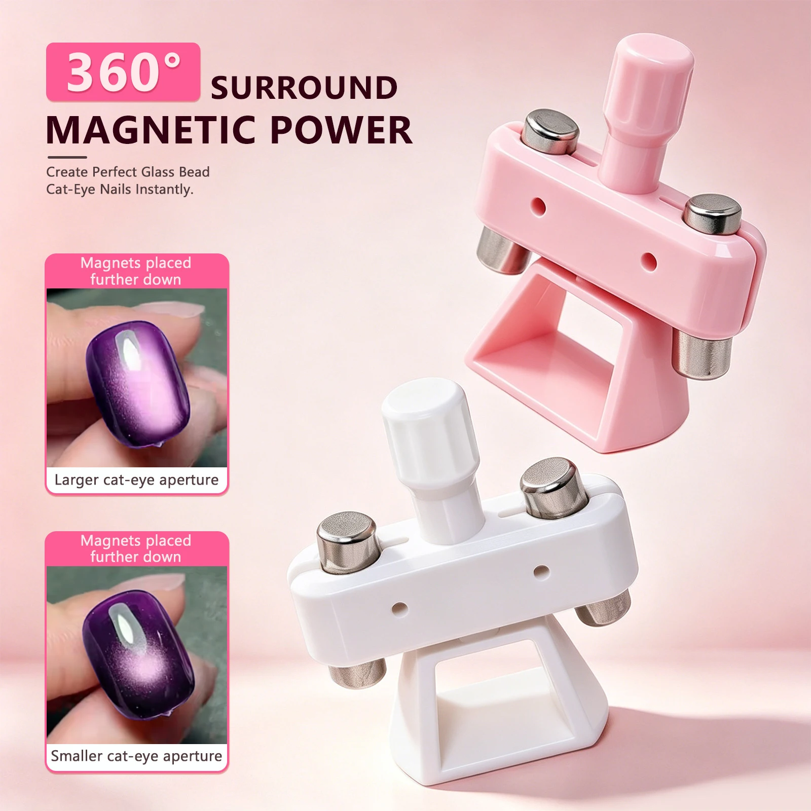 Automatic Glass Bead Cat Eye Nail Magnet Tool 360° Rotating Stand Strong Magnetic for Gel Polish Manicure DIY Salon Home