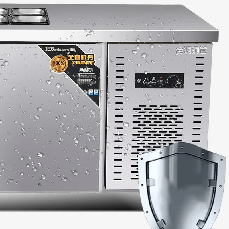 All-in-One Stainless Steel Beverage Counter with Sink, Refrigerated and Frozen Workstation for Bubble Tea Shops(Customized)