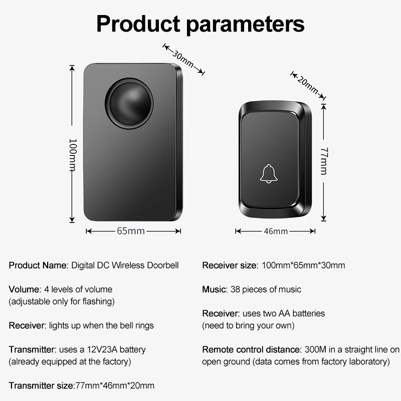 Smart Wireless Doorbell 300M Remote 58 Songs Home Welcome Battery Door Bell Security Nursing Elderly Patients Pregnant Women