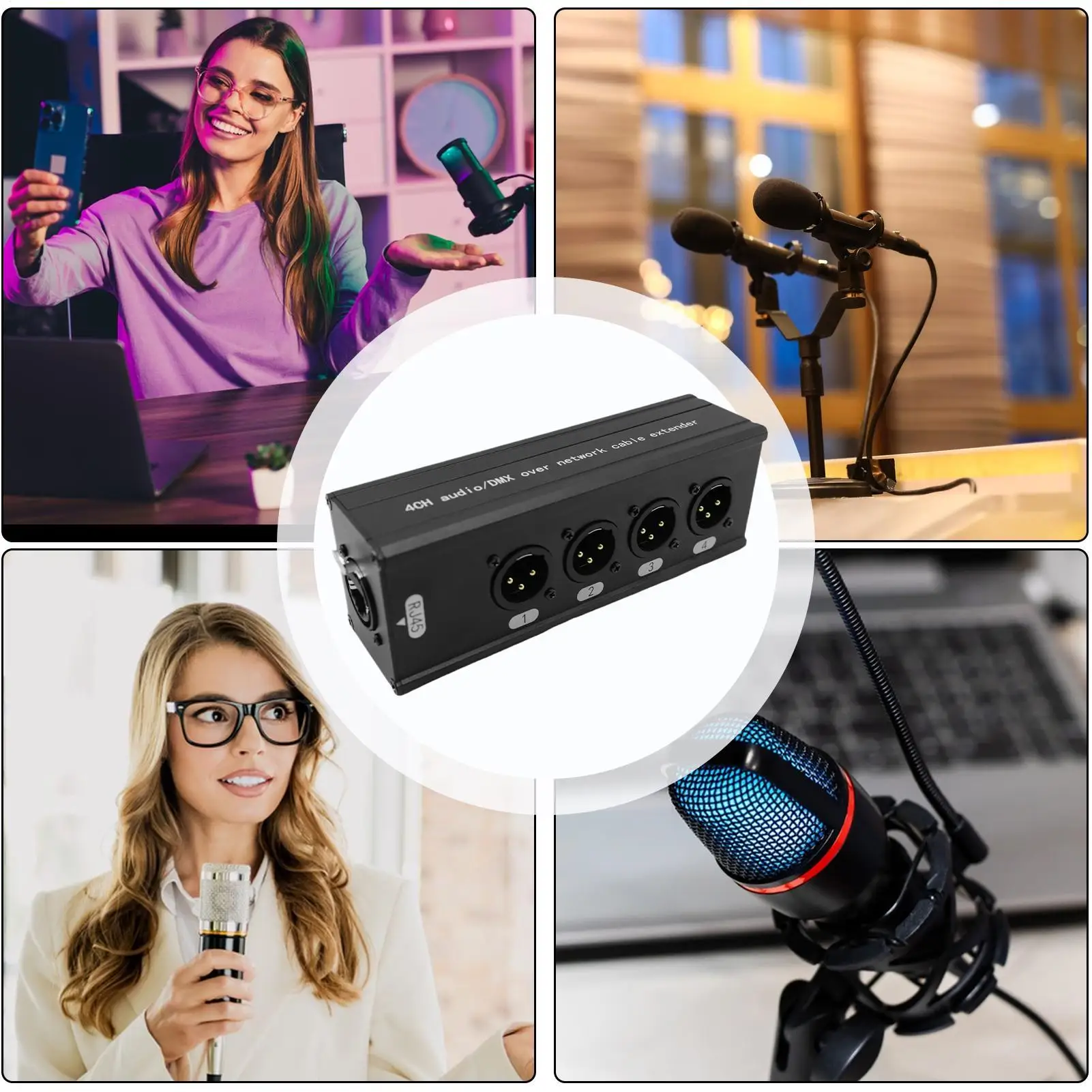 

4-канальная коробка через Ethernet, высокоскоростной алюминиевый сплав для офисов, 4-канальный удлинитель сетевого кабеля для сценического монитора