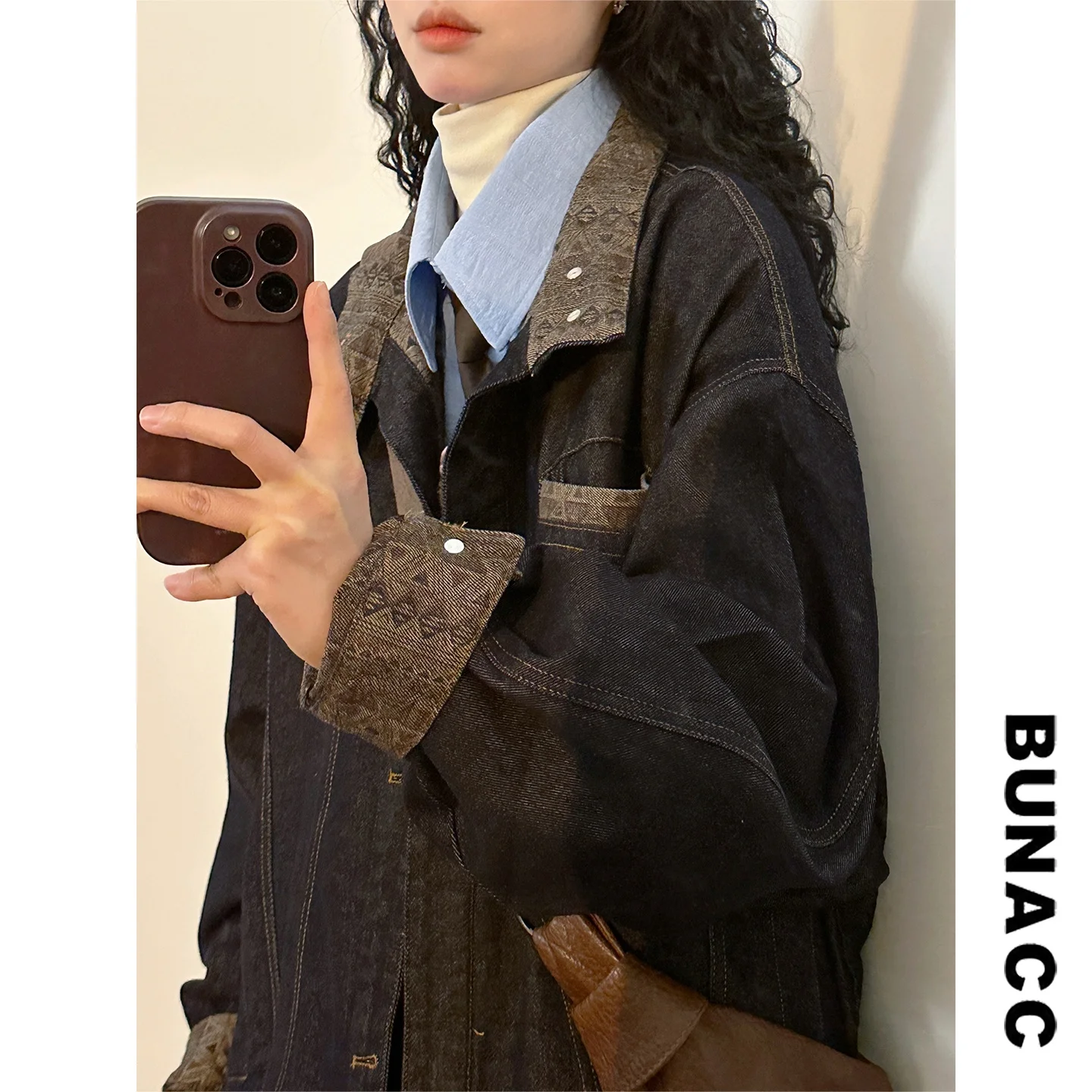 

Весенняя женская джинсовая куртка в американском ретро-стиле с пэчворком, свободного кроя, с длинными рукавами и воротником-стойкой, модная верхняя одежда