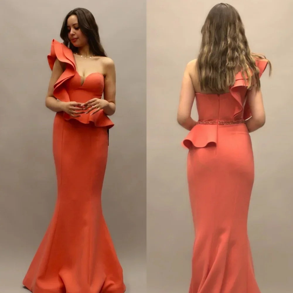 

Customized Classic Jersey Pleat Mermaid One-shoulder Long Dresses Homecoming Dresses Exquisite Modern Style Pastrol Unisex Chine