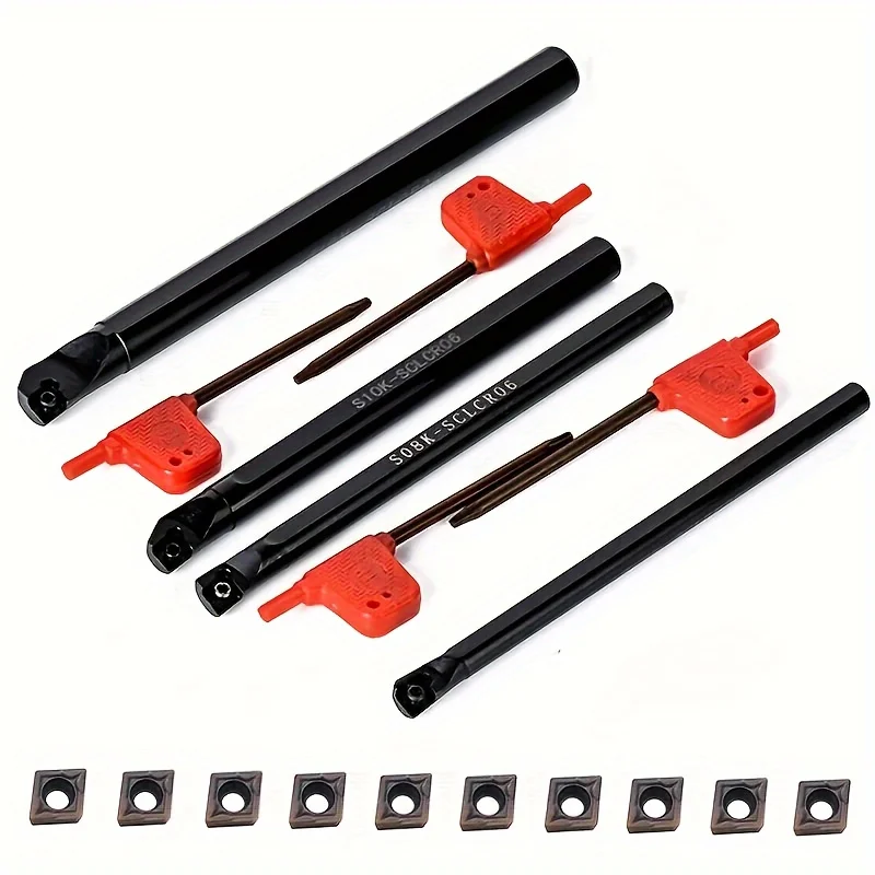 

4 Set 7/8/10/12mm SCLCR Lathe Boring Bar Tool Holder 10pcs CCMT Carbide Insert CNC Cutting Tool Holder Machine Set Lathe