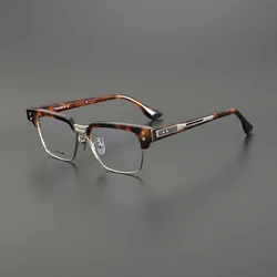 Brand Design Vintage Square Glasses Frame Women Fashion Semi Rim Eyeglasses Men Titanium Acetate Oversized Eyewear Large Face