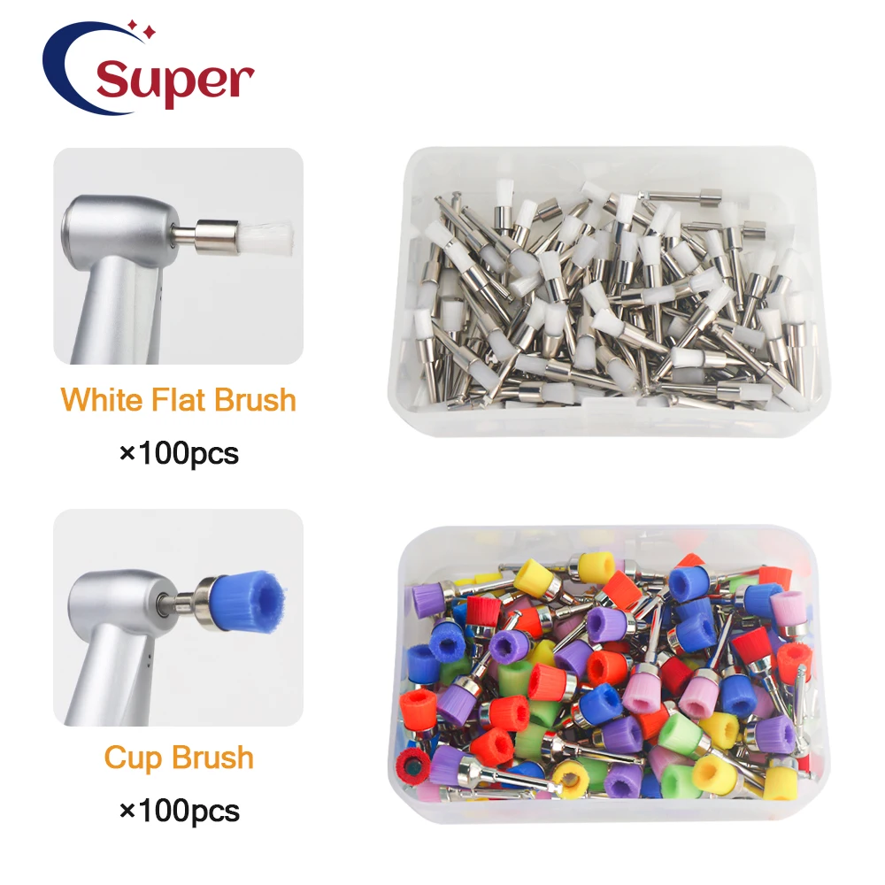 

100pcs Dental Lab Nylon Latch Small Flat Polishing Polisher Prophylaxis Brushes Disposable Dental Care Brush Head