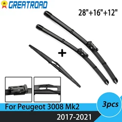 Wiper Front & Rear Wiper Blades Set For Peugeot 3008 Mk2 2017 2018 2019 2010 2021 Windshield Windscreen Window 28