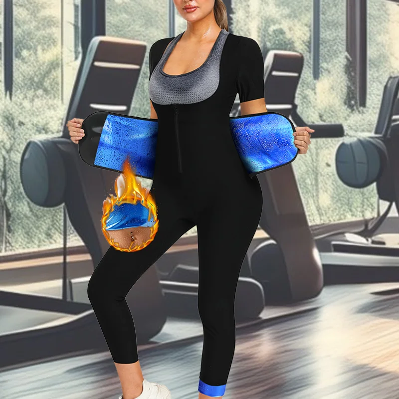 Women's 4-In-1 Short sleeved pants Sauna Sweat Suit Full Body Shaper Fat Workout Weight Loss Slimming Waist Trainer Jumpsuits image 5