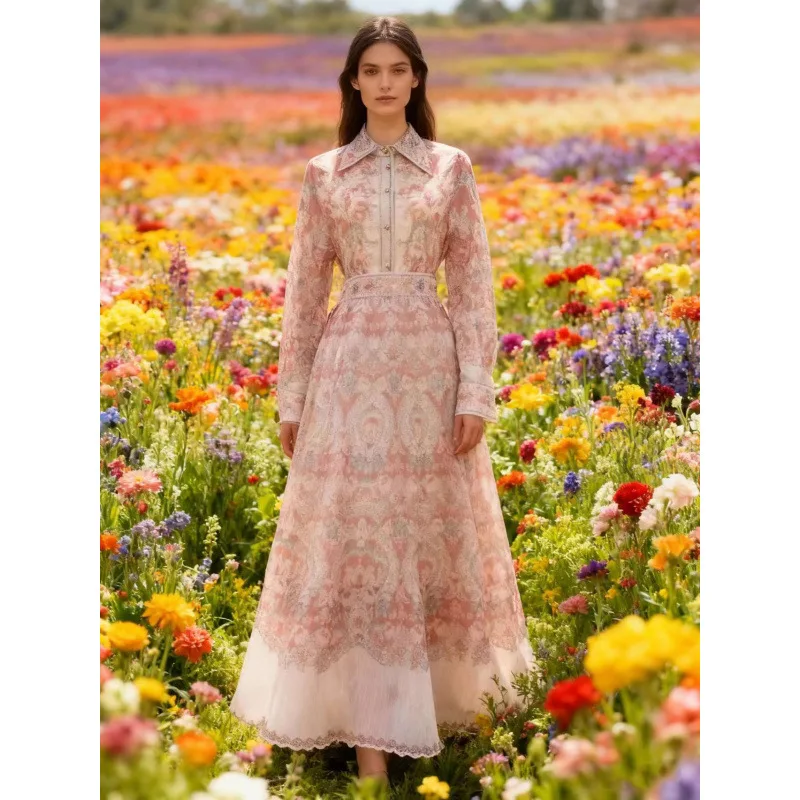 Taille haute imprimé Dr avec col montant t-shirt ensemble jupe longue velours matériel neutre ouleur printemps Collection