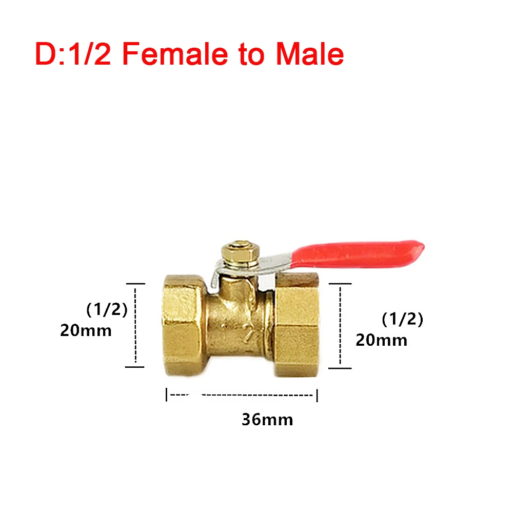 1/4 "1/2" BSP Vrouwelijke Buitendraad Twee Manier Messing Pneumatische Uitschakeling Kogelkraan Pijp Connector Koppeling adapter - afbeelding 1