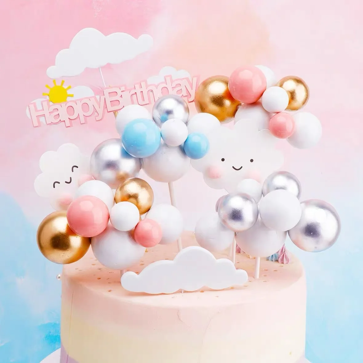 Multicolor Foam Ball Cake Topper Cloud Cake Decor Birthday Party Kids Baby Shower Dessert Baking Decoration Wedding Cake Decor