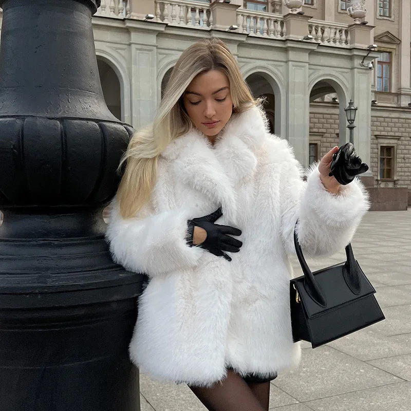 

New2025Autumn and Winter Faux Coat for Women, Mid-Length Artificial Fox Fur Warm Overcoat