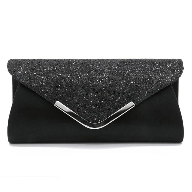 Women Clutch Glitter Sequins Evening Party Handbag Portable Black Gold Silver Pink Wedding Clutch Purse Envelope Clutch