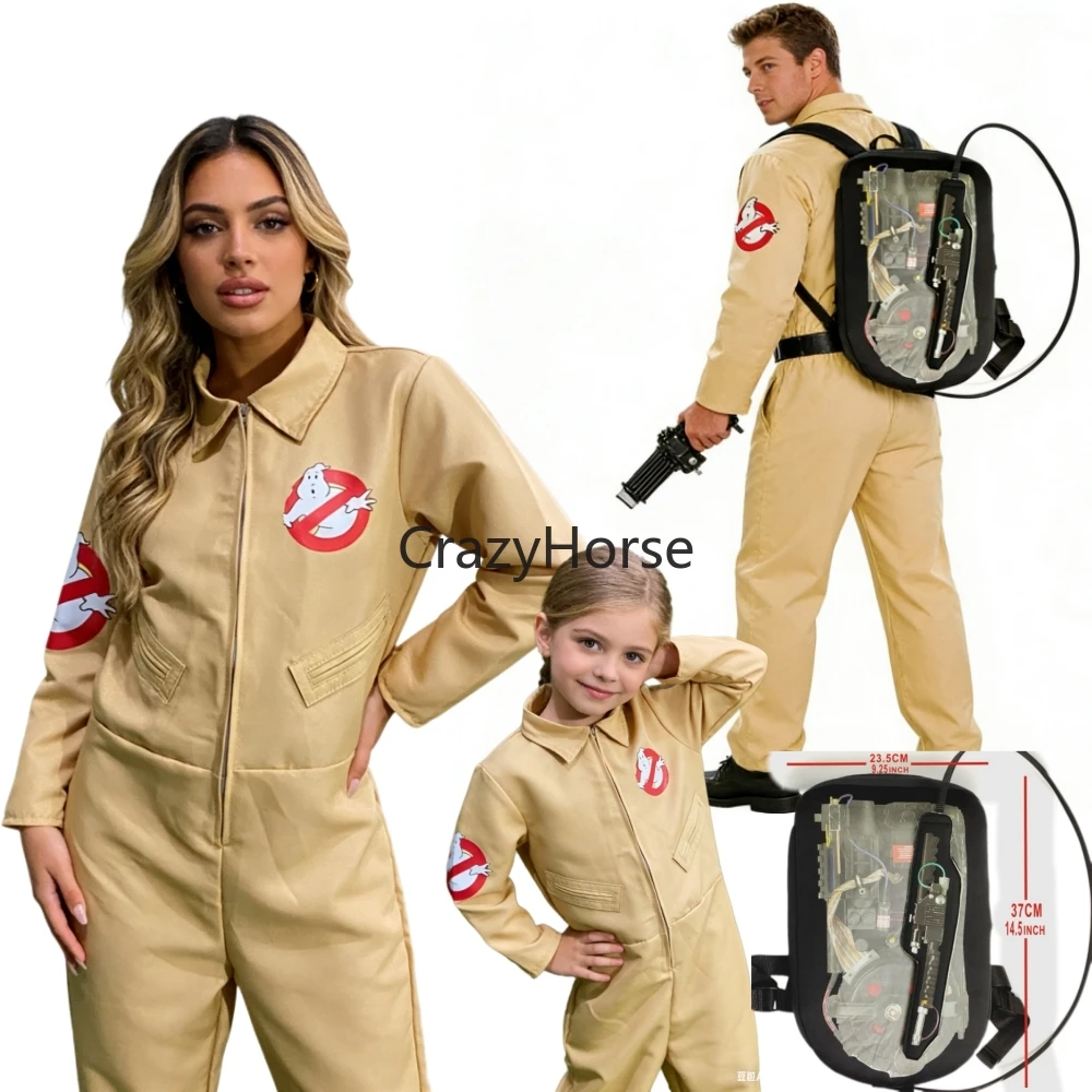 

Halloween Father Ghostbusters Costumes Cosplay Adult Men Women Uniform Ghost busters Jumpsuit with Proton Pack Full Set Dress Up