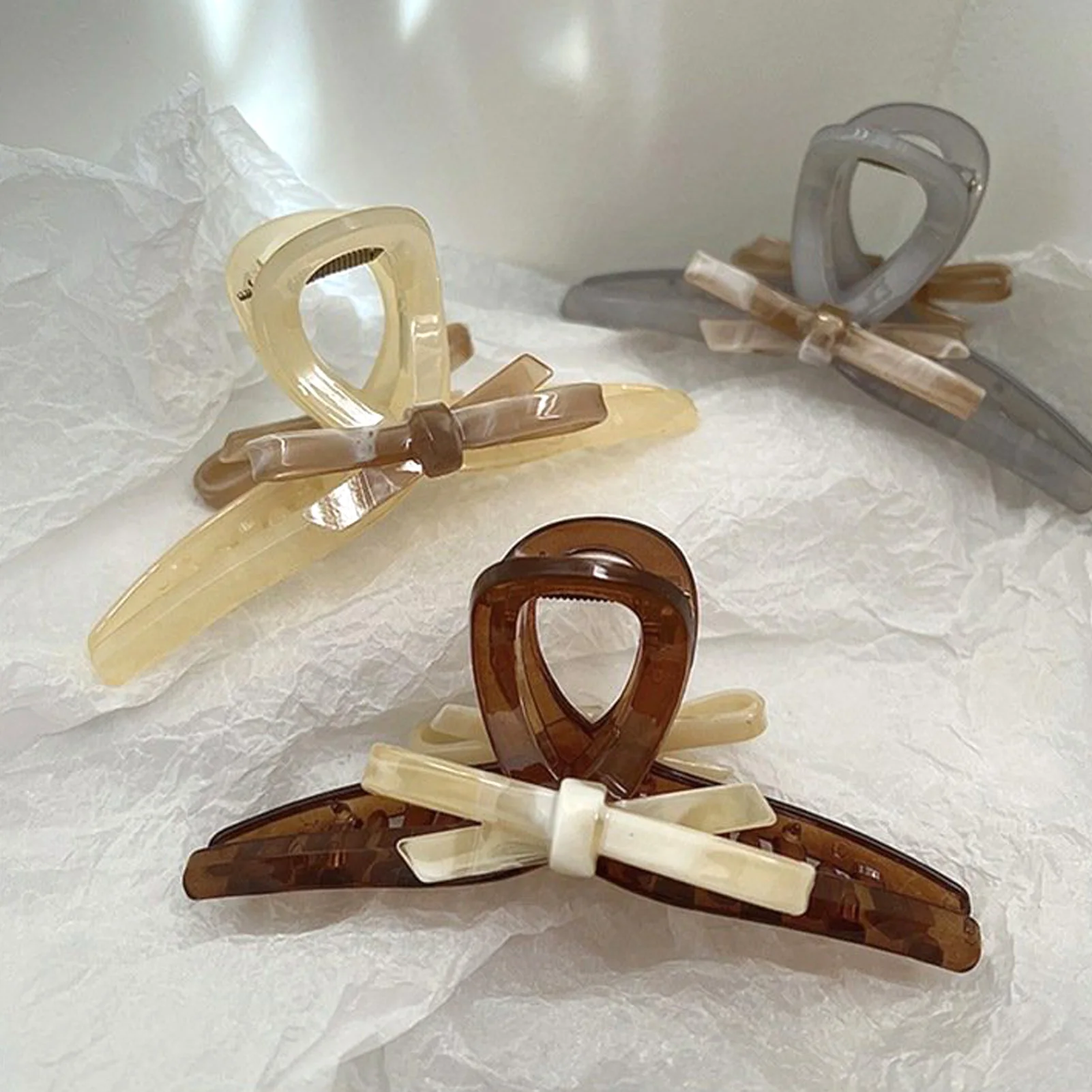 Resin Fashion Korean Bow Hair Claw Clip for Women Non Slip Snap Acetate Hair Barrette for Women Girls Hair Styling Tools view 2