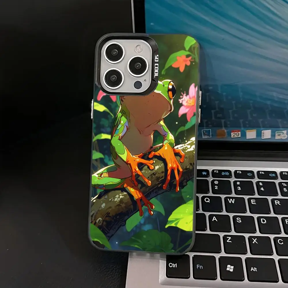 

The green frog is on the tree trunk case for iPhone 16 15 14 13 12 11 Pro/ Max/Plus shock-proof rear cover anti-fingerprint
