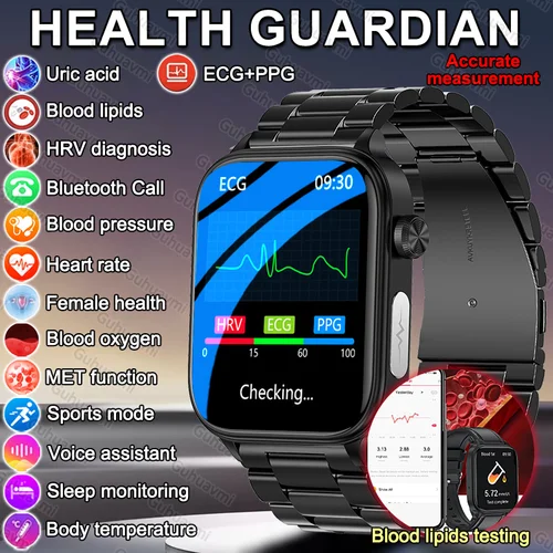 2025 nuevo para Xiaomi lípidos en sangre prueba de ácido úrico reloj inteligente hombres ECG + PPG presión arterial SP02 Bluetooth llamada salud reloj inteligente